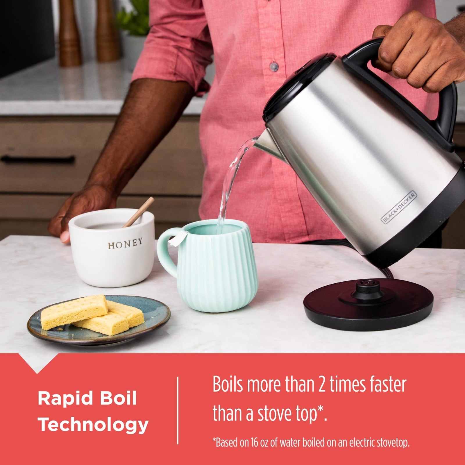 Electric Kettle 1.7L Cordless, Rapid Boil Tech, Auto Shutoff, Stainless Steel