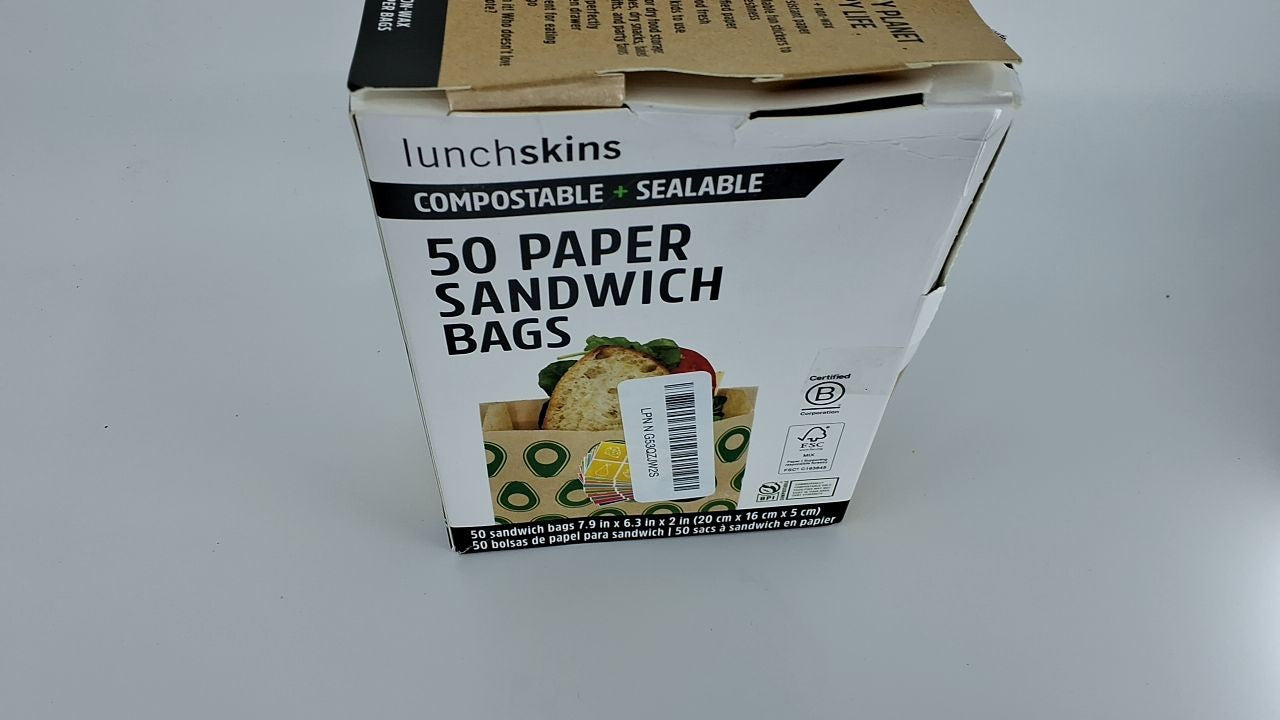50 Count Compostable Sandwich Bags - Avocado Design, Eco-Friendly