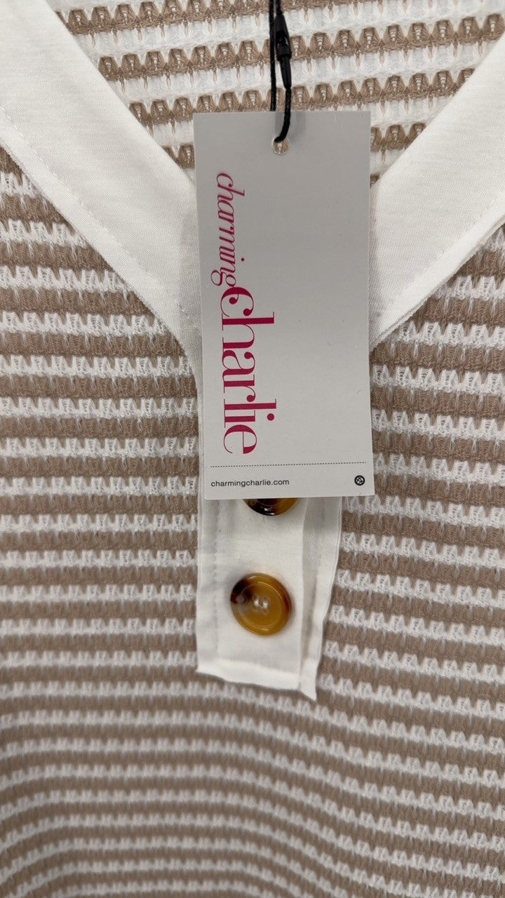 Striped Button Detail Long Sleeve T-Shirt