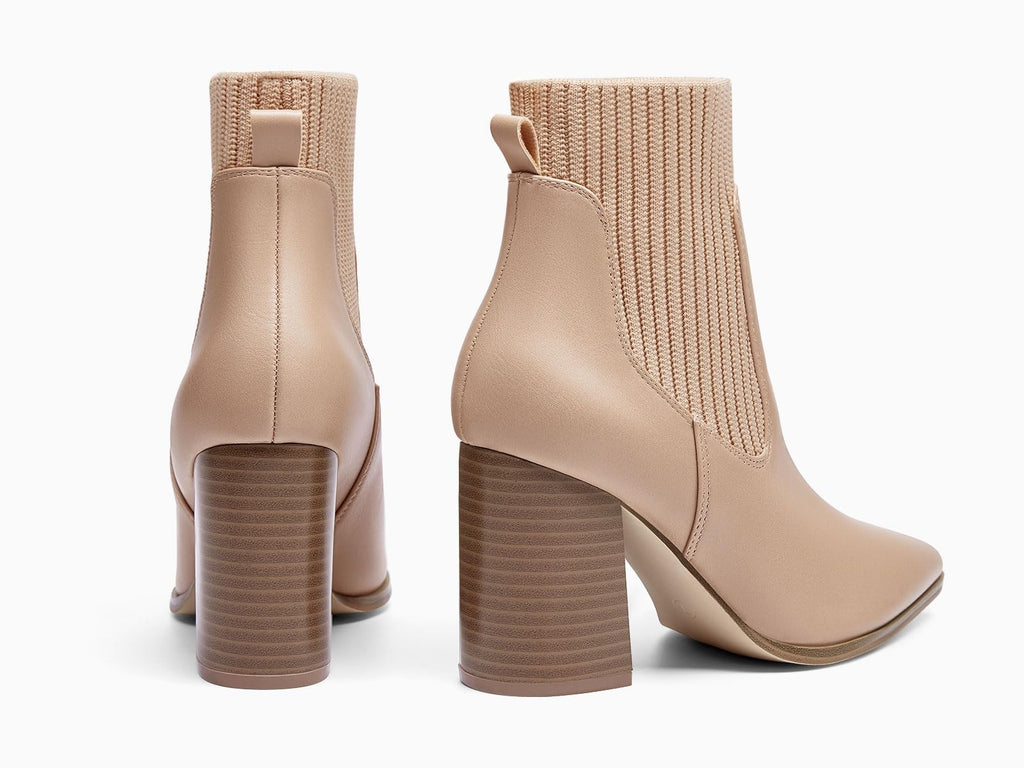 Coutgo Womens Khaki Chelsea Boots Pointed Toe Chunky Block Heel Size 7.5