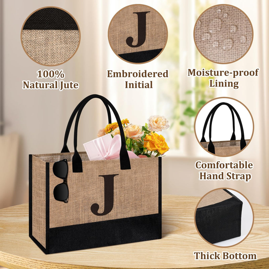 Personalized Jute Tote Bag & Makeup Bag, Stylish Gift for Women