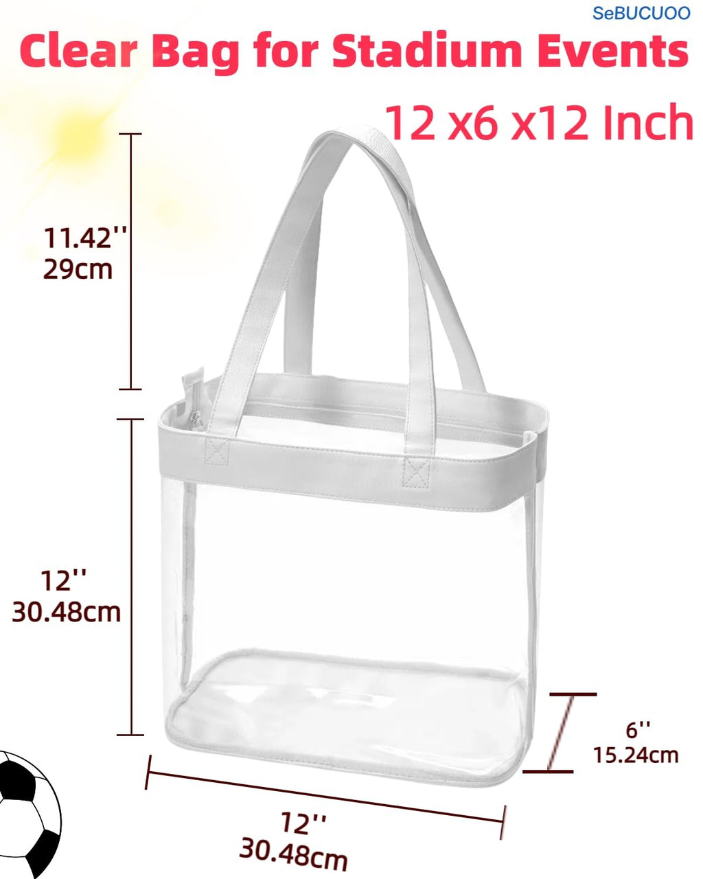 Clear Stadium Bag 12x6x12, Water Resistant Tote for Events & Festivals