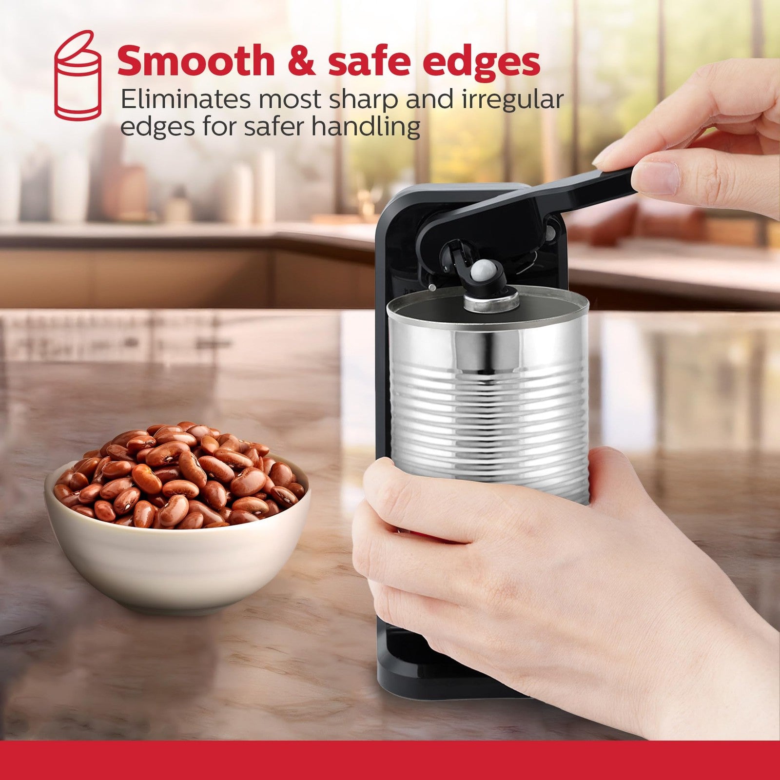 Black Electric Can Opener, Auto Shutoff, Easy Push Down Operation