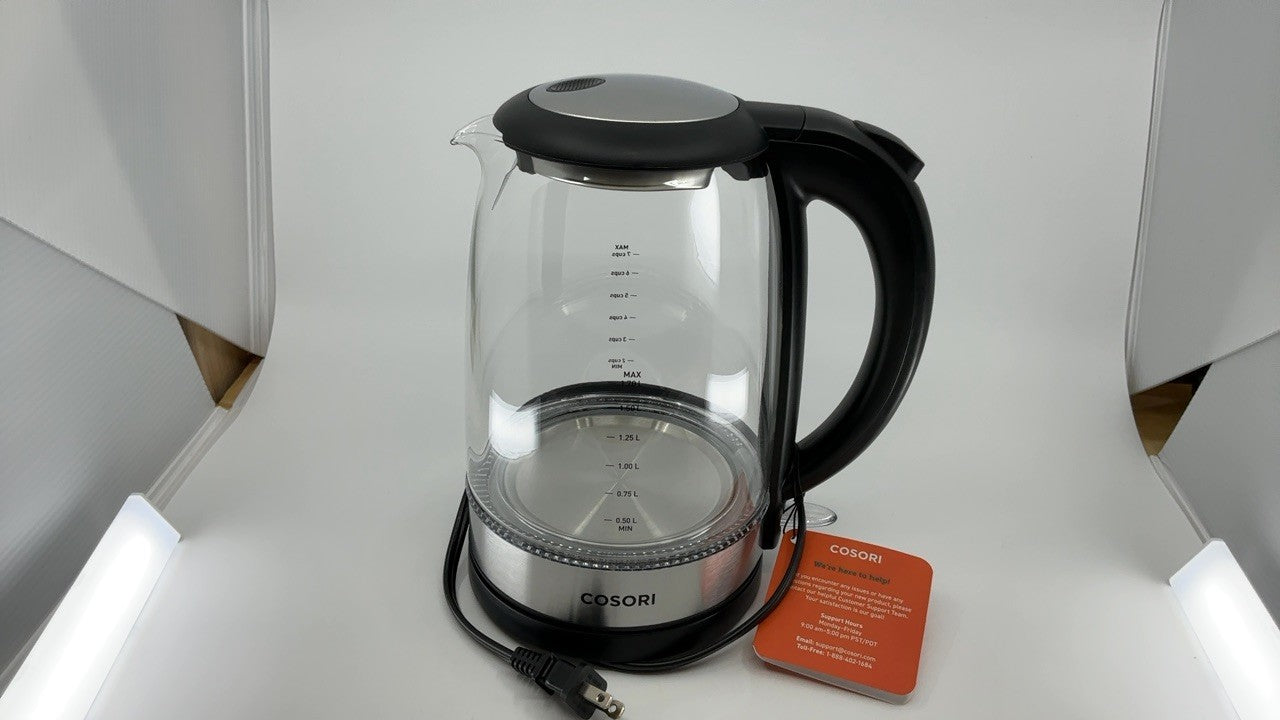 Borosilicate Glass Electric Kettle, 1.7L, Black, 1500W, Auto Shut Off