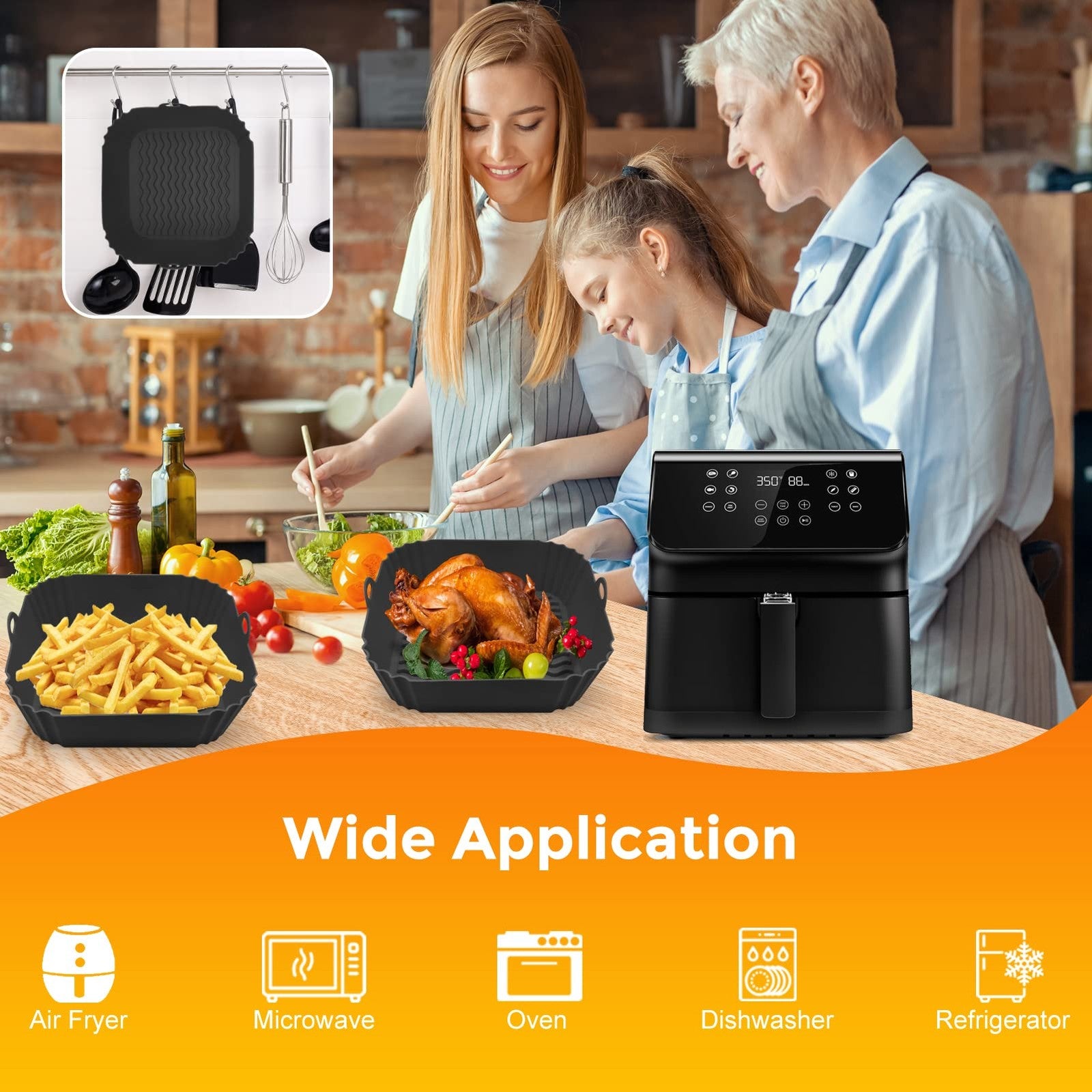 Reusable 8 In Silicone Air Fryer Liners, 4-7 QT, Non-Stick & Easy Clean