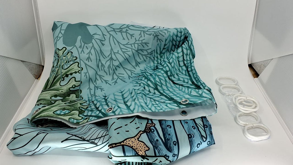 Summer Teal Starfish Shower Curtain Fabric w/ Hooks 72" x 72"