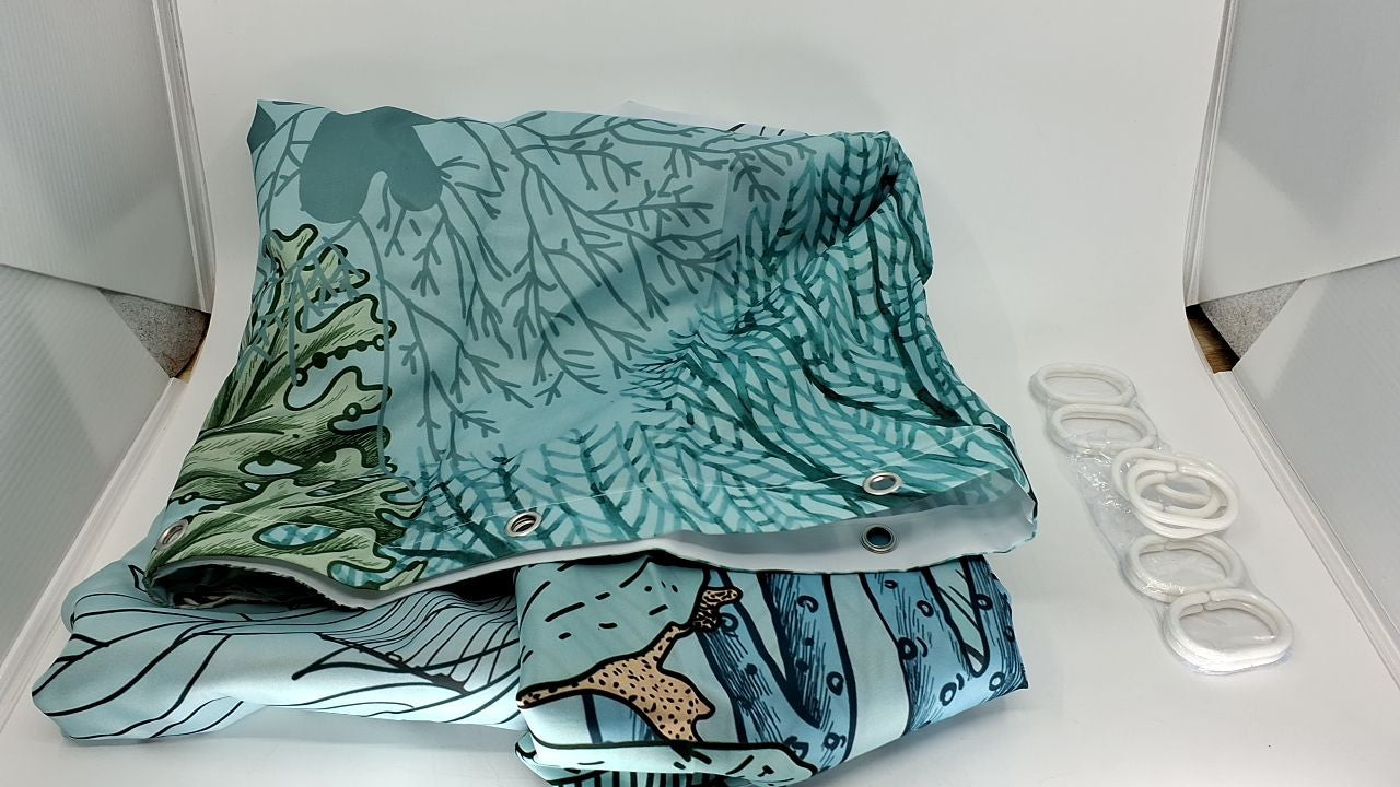 Summer Teal Starfish Shower Curtain Fabric w/ Hooks 72" x 72"