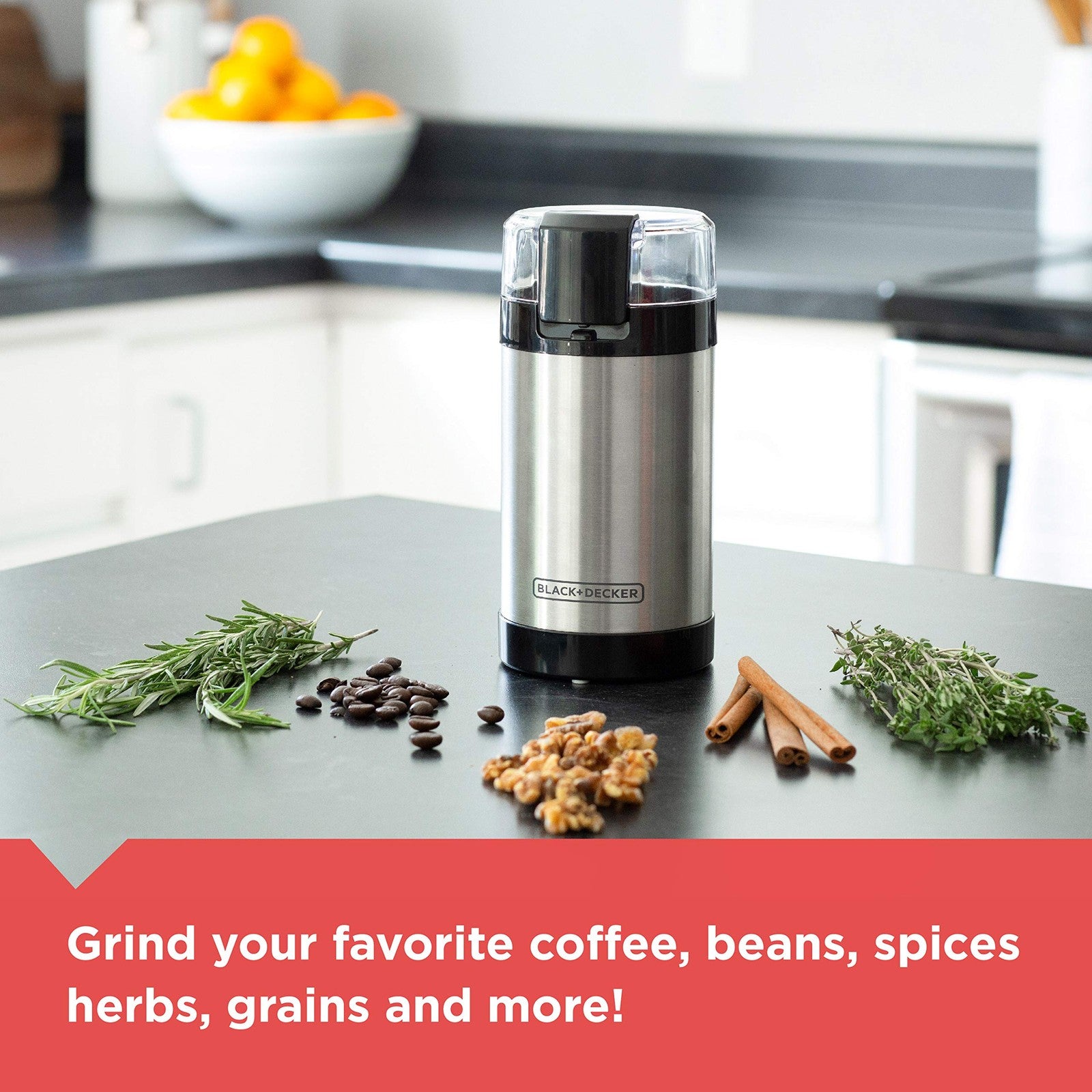 2/3 Cup Coffee Grinder, BLACK+DECKER, One Touch Control, Stainless Steel