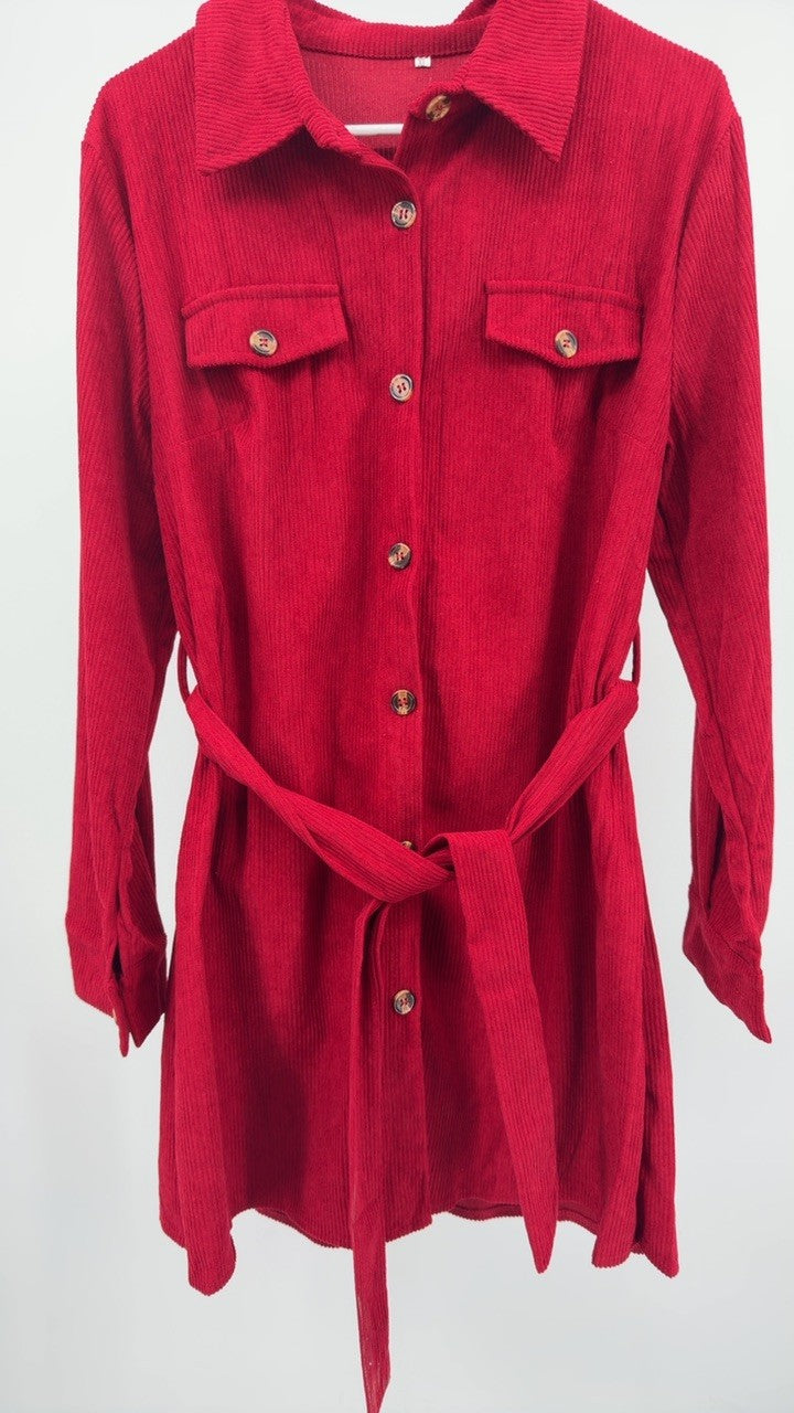 Button-Front Corduroy Shirt Dress