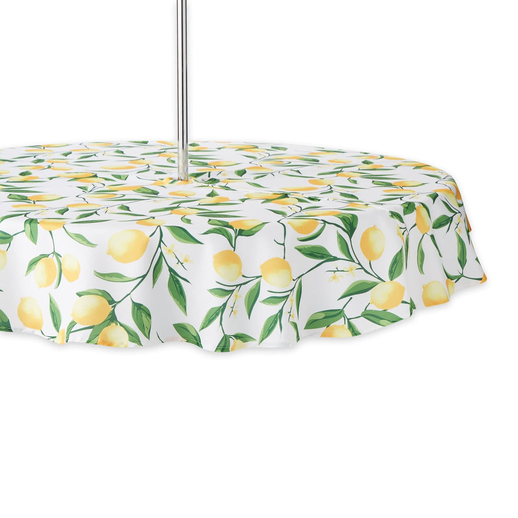 60" Round Lemon Bliss Tablecloth w/ Zipper, Stain Resistant & Waterproof