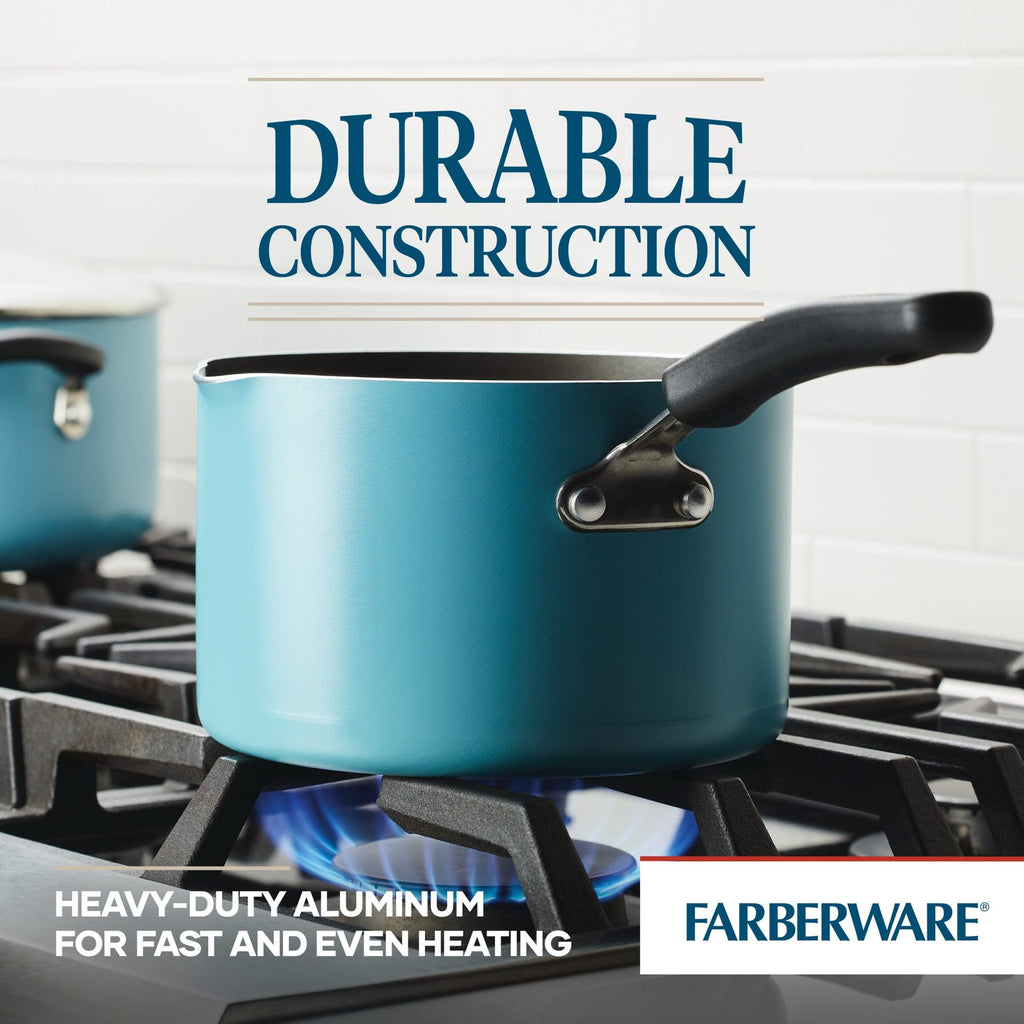 Farberware DiamondMax 3Qt Saucepan w/ Strainer Lid, Aqua, Dishwasher Safe