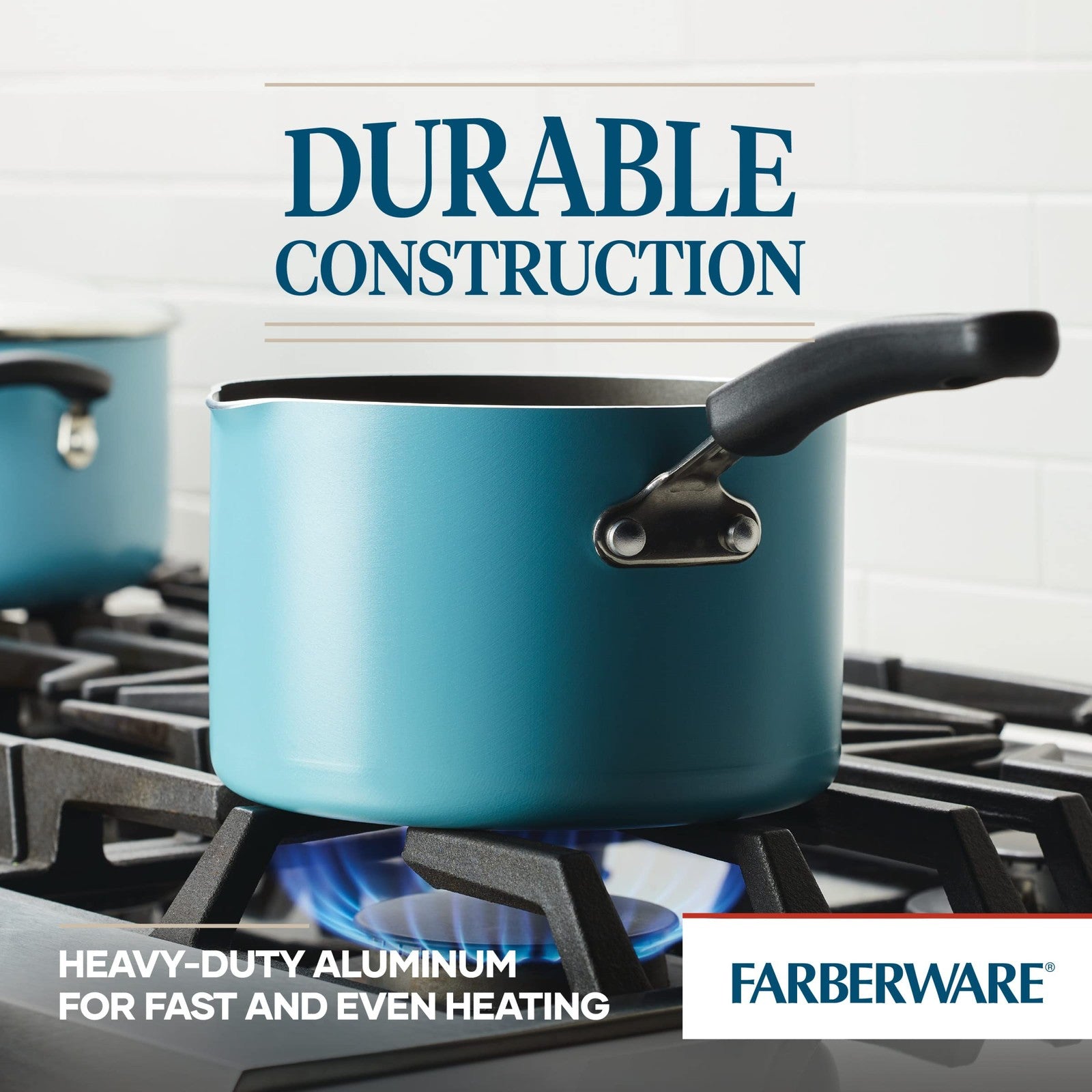 Farberware DiamondMax 3Qt Saucepan w/ Strainer Lid, Aqua, Dishwasher Safe