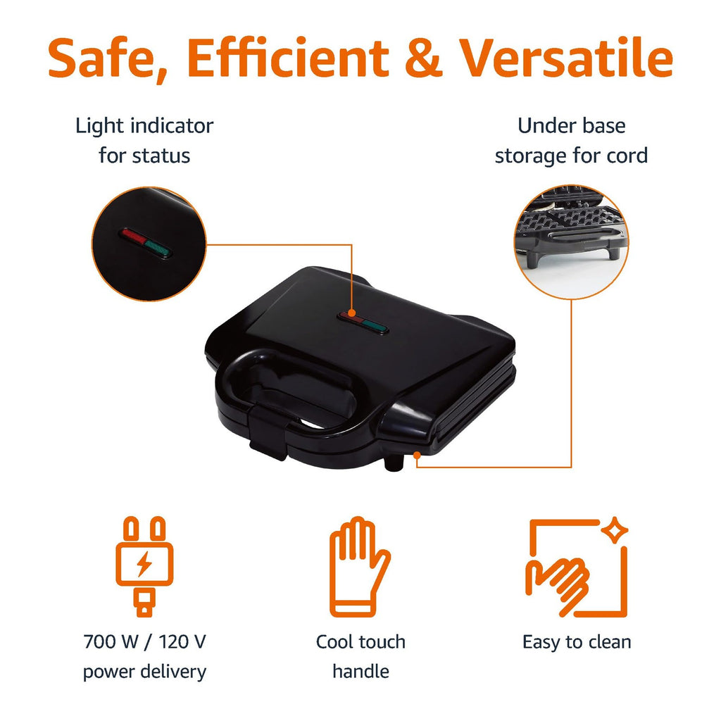 Amazon Basics 2-Slice Waffle Maker, Easy Clean, Black, 700W