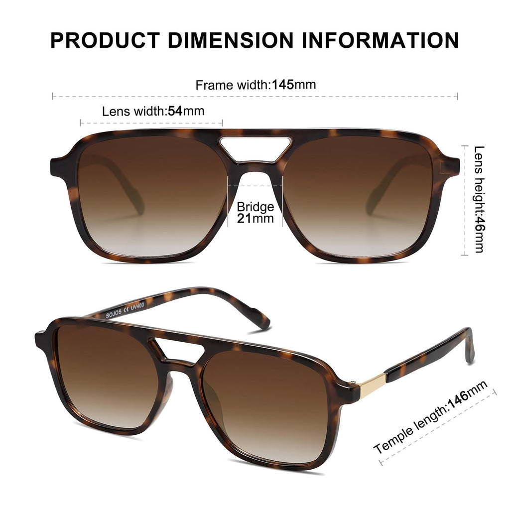 SOJOS SJ2202 Retro Aviator Sunglasses Tortoise Frame UV400 Protection
