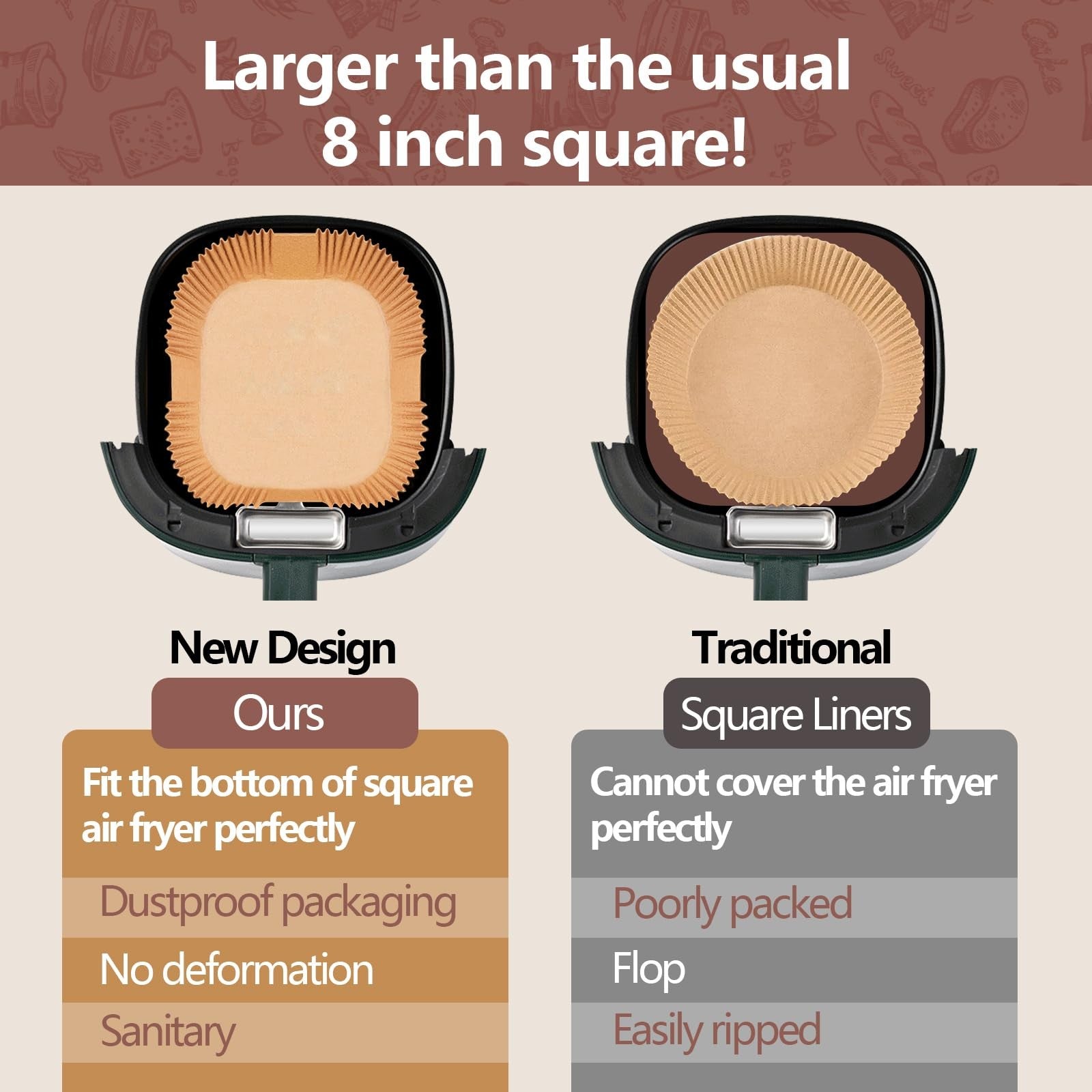 10 Inch Air Fryer Paper Liners, 100 PCS Non-Stick Parchment Sheets