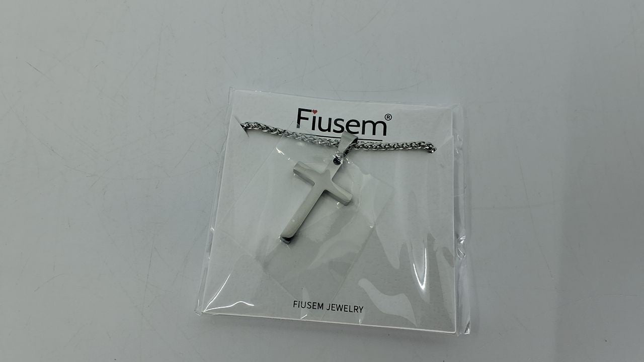 Silver Cross Necklace for Men, 20In Chain, Stainless Steel, Hypoallergenic