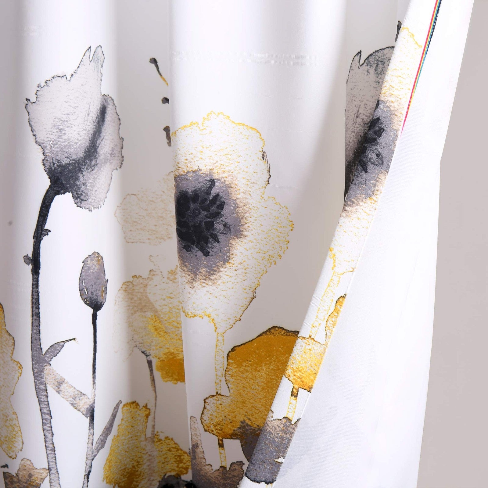 Zuri Flora Curtains 84x52, Yellow & Gray, Light Filtering, 2-Pc Set