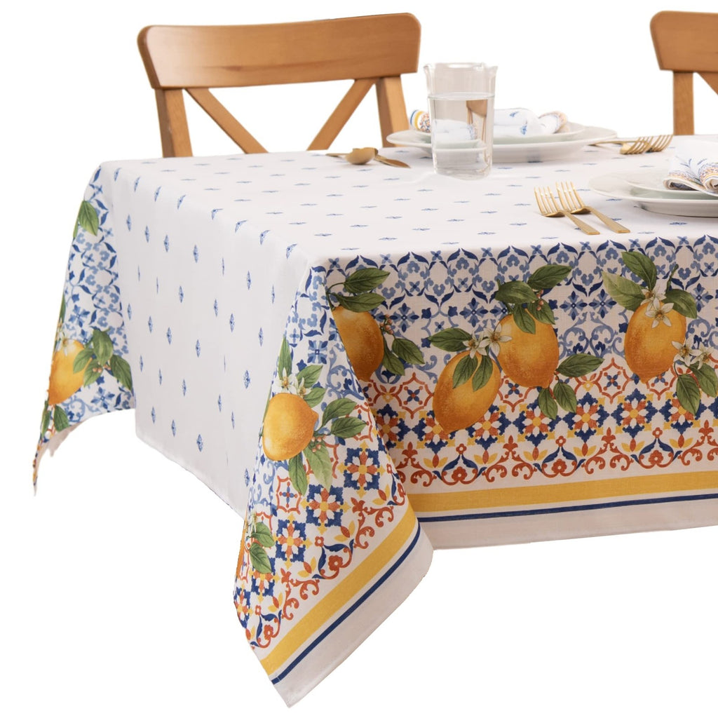 Capri Lemon Double-Bordered Tablecloth 60"x102" Multicolor Polyester