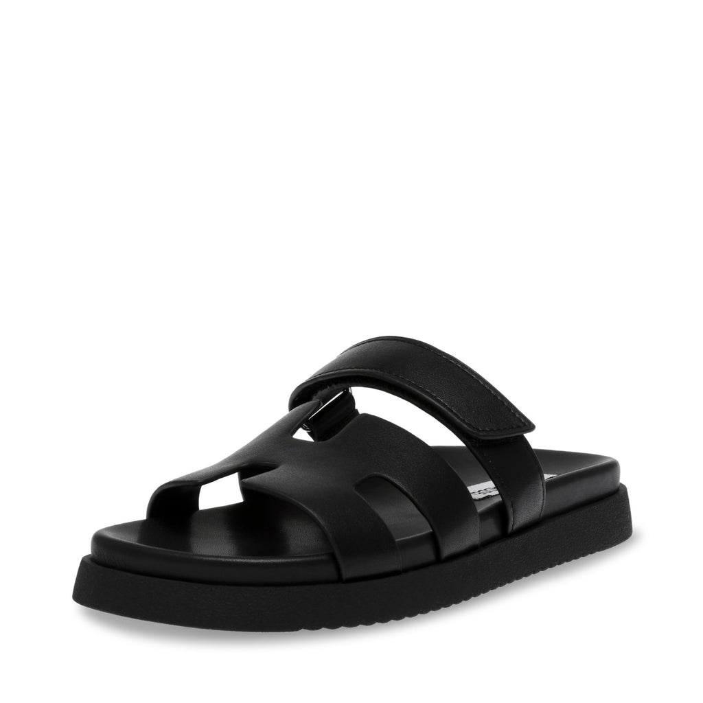 Steve Madden Women's Mayven Slide Sandal, Black Leather, 7.5