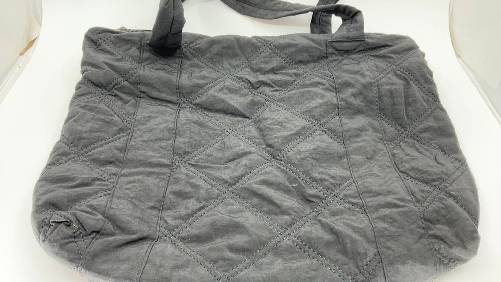 Women’s Quilted Tote Bag Black Nylon Padded Purse w/ Zipper 17.3x13.4in
