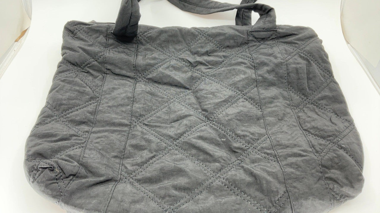 Women’s Quilted Tote Bag Black Nylon Padded Purse w/ Zipper 17.3x13.4in