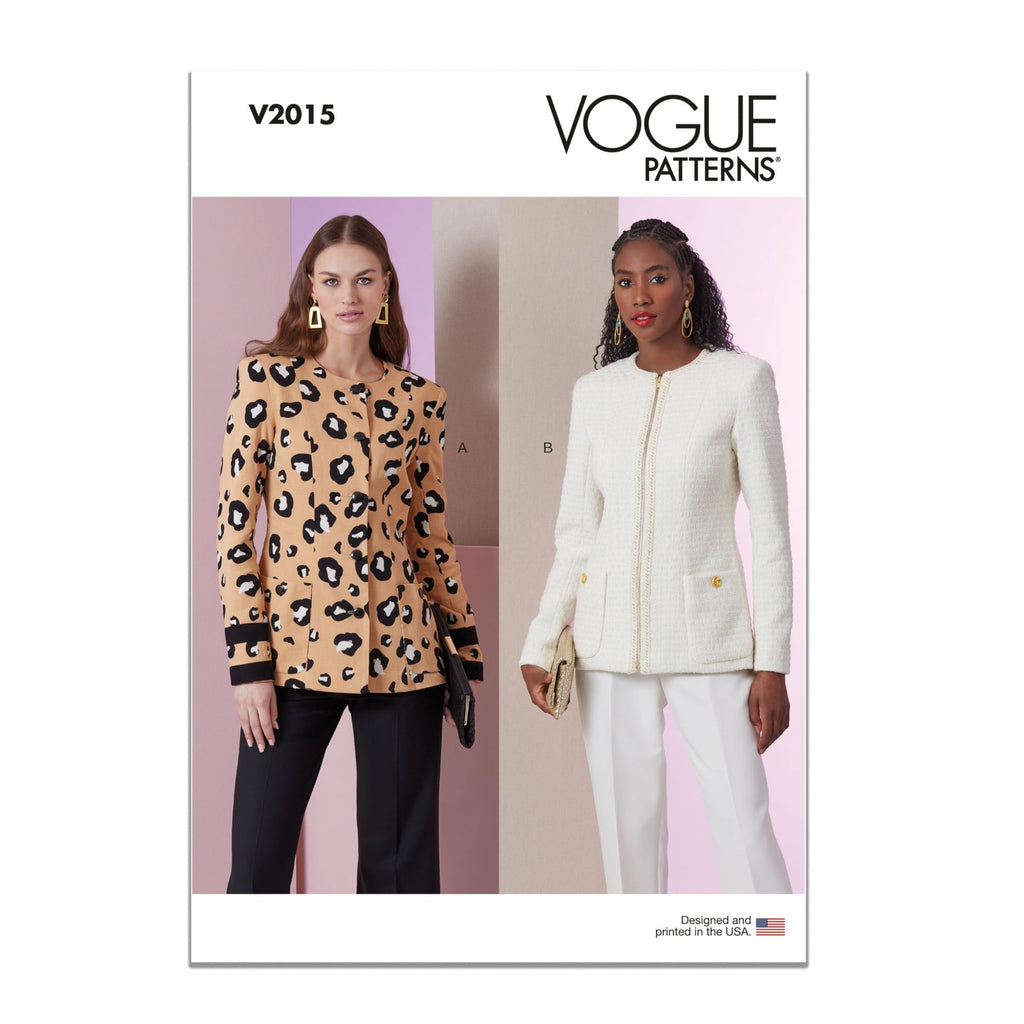 Vogue V2015 Semi-Fitted Jacket Sewing Pattern Sizes 18-26 Multicolor