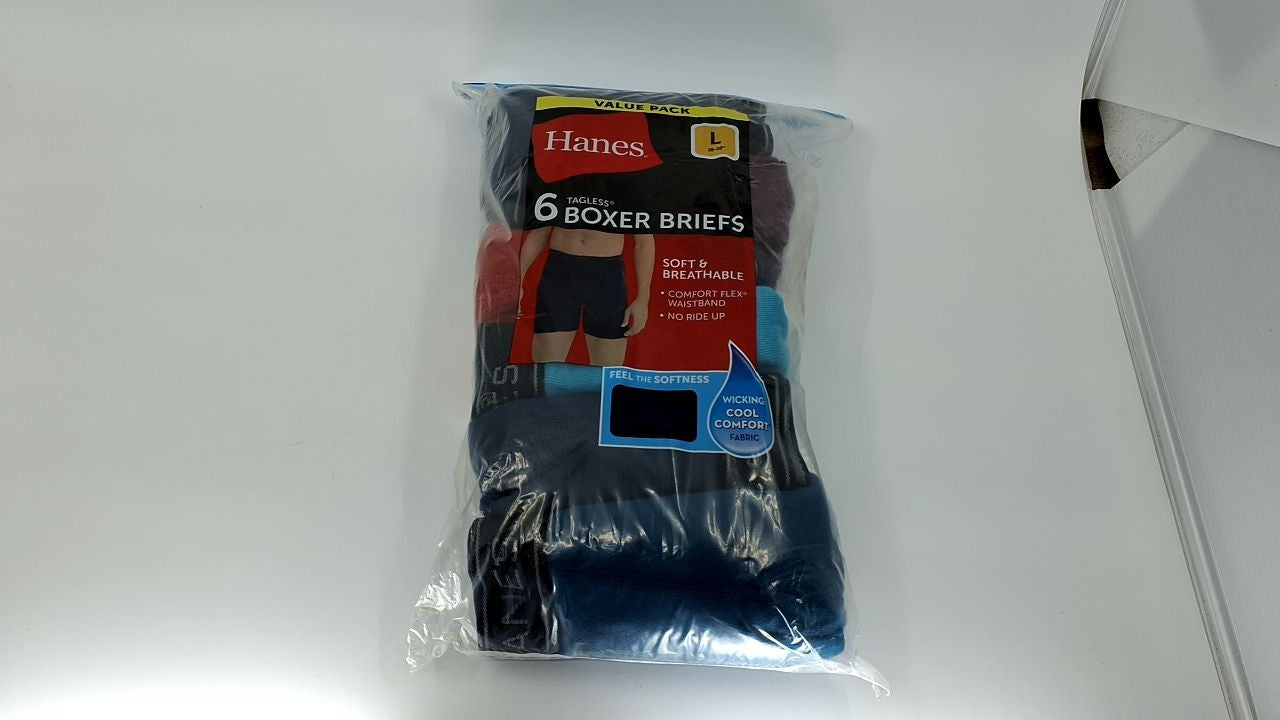 Men's Large Boxer Briefs 6 Pack Cotton Cool Dri Moisture-Wicking Assorted