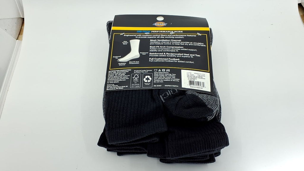 6 Pairs Dickies Dri-Tech Moisture Control Crew Socks, Black, Size 6-12