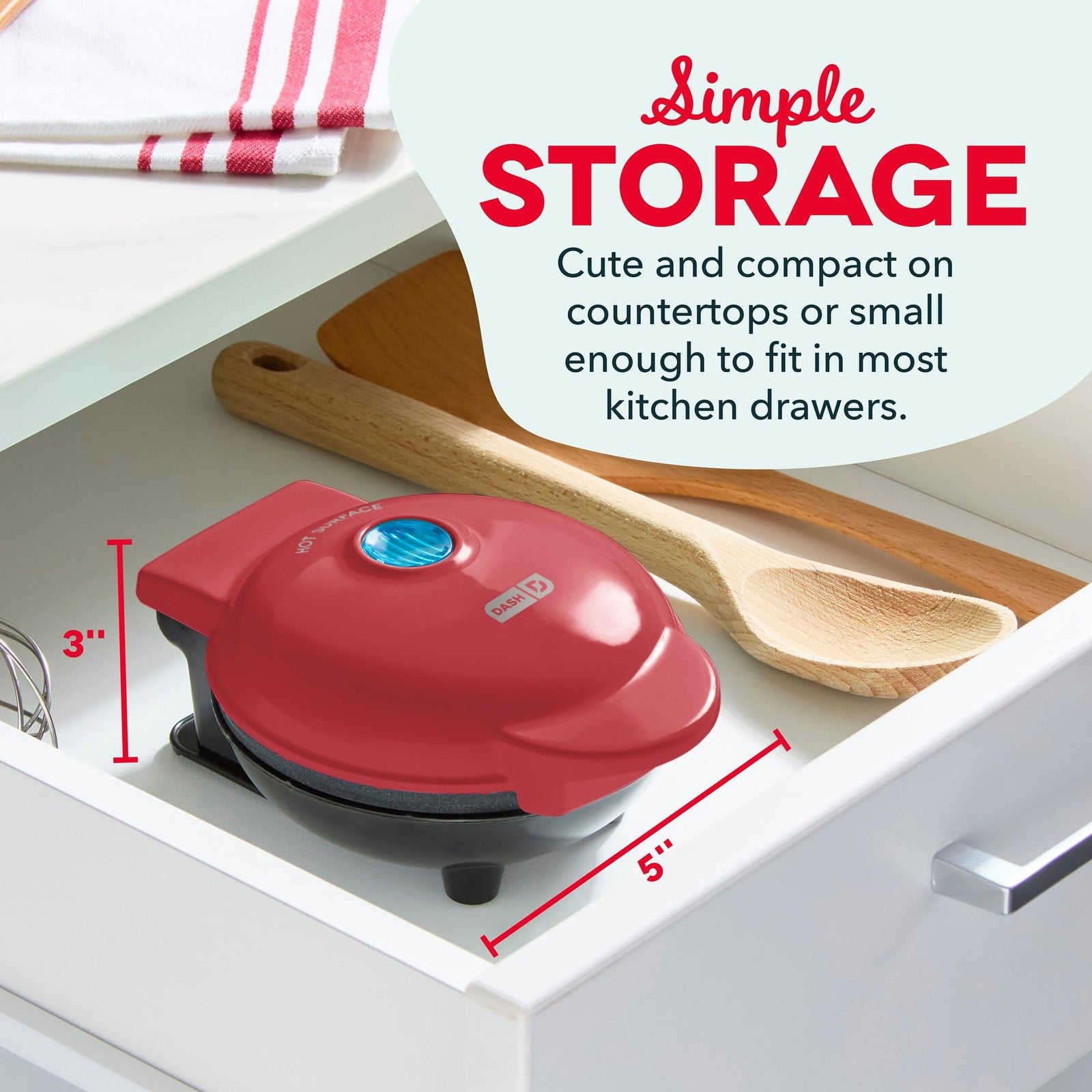 Mini Waffle Maker 4 In, DASH Nonstick Iron for Quick Breakfasts, Red