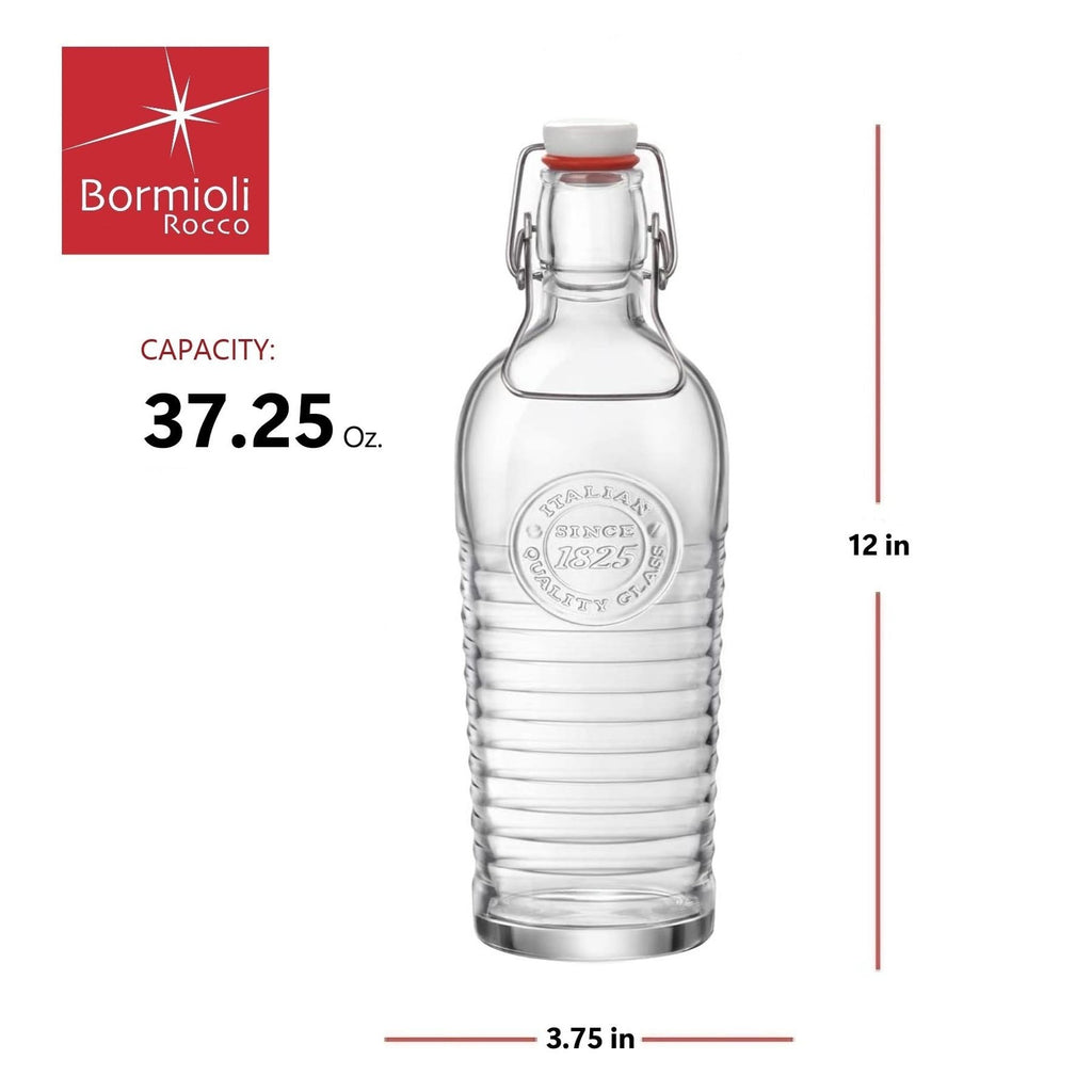 Bormioli Rocco 37.25 oz Glass Water Bottle, Airtight Seal, Eco-Friendly