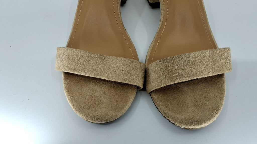 CUSHIONAIRE Alba 6.5 Natural Suede Mid Block Heel Dress Sandals