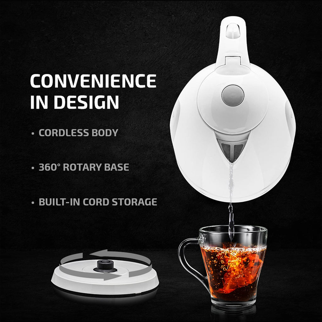 OVENTE 1.7L White Electric Kettle w/ Water Level Gauge & Removable Filter