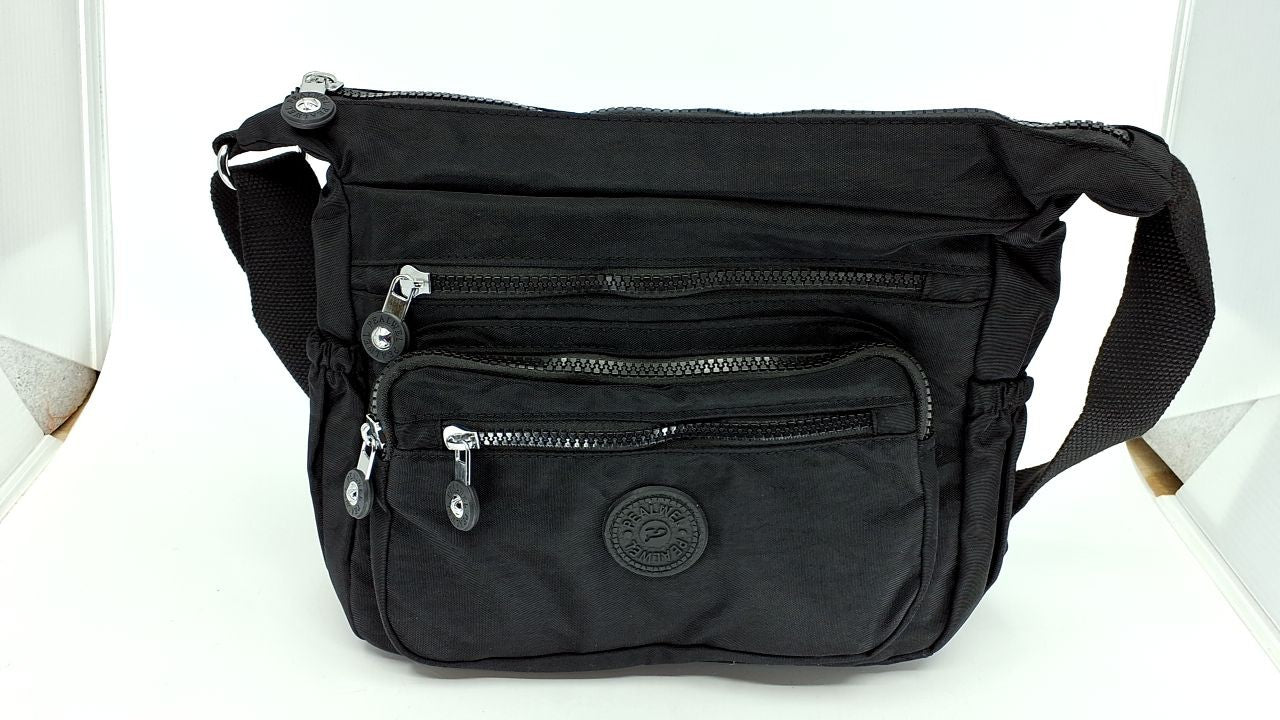 Lightweight Black Handbag for Women - 10 Pocket Nylon Tote w/ Adjustable Strap