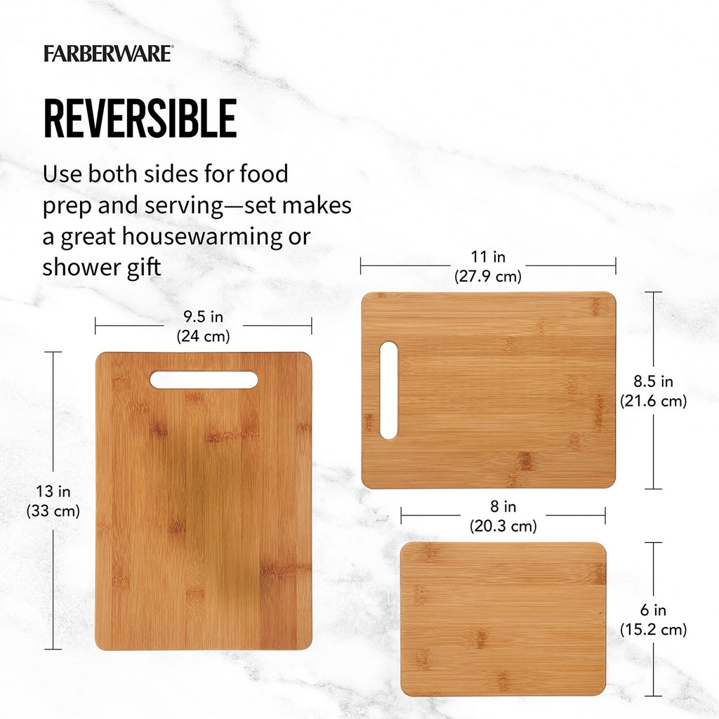 Reversible Bamboo Cutting Boards Set of 3, Meal Prep & Serving