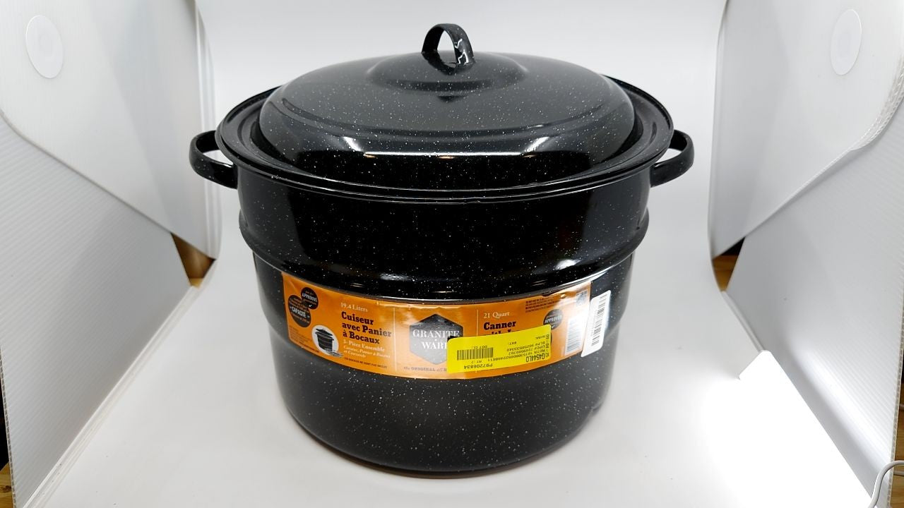 Granite Ware 21.5 Qt Canning Pot w/ Lid, Jar Rack, Black Enamel