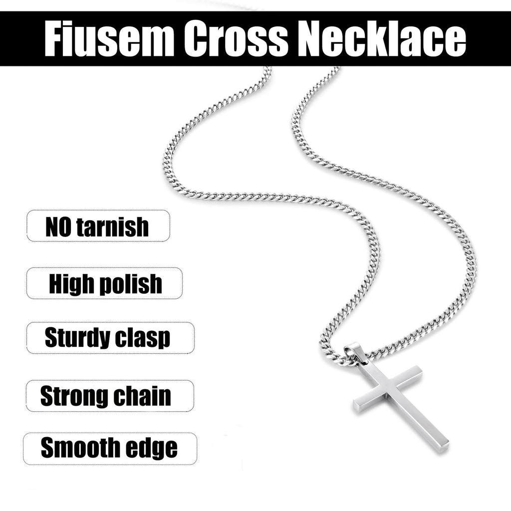 Silver Cross Necklace for Men, 20In Chain, Stainless Steel, Hypoallergenic