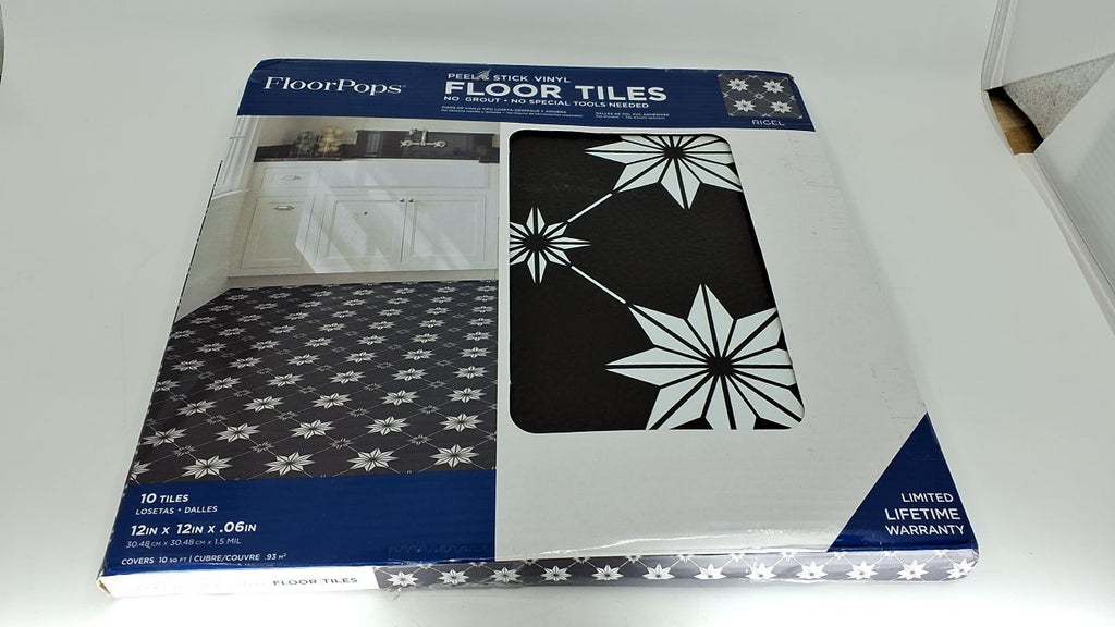 FloorPops Black Rigel Peel & Stick Floor Tiles, FP3990