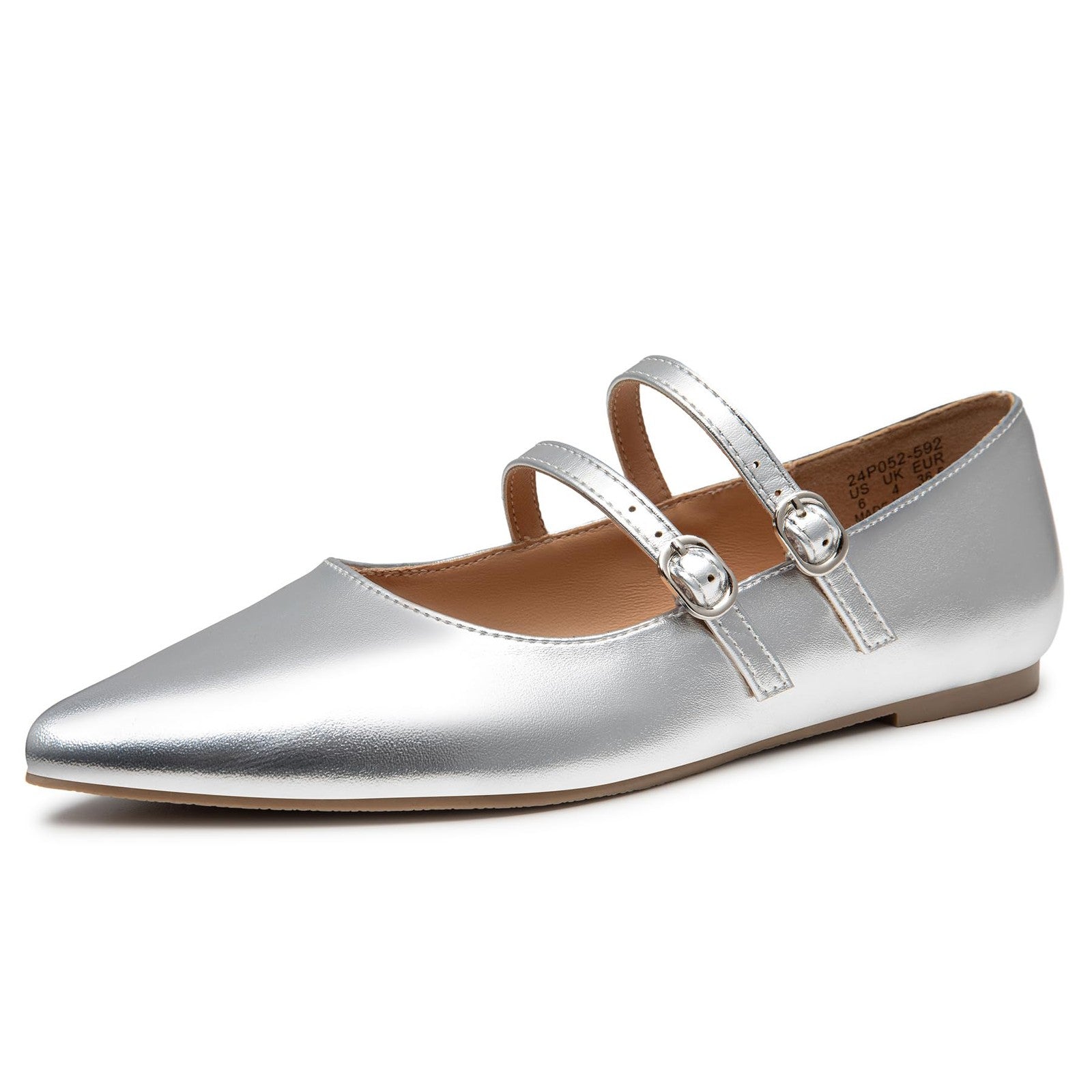 Silver Leather Mary Jane Flats for Women Size 7.5 Comfortable Slip On