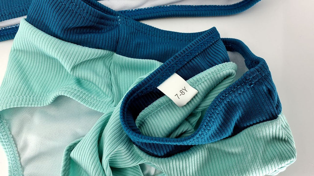 Adjustable Girls Swimsuit Set 7-8 Color Block Two Piece w/ Chest Pad