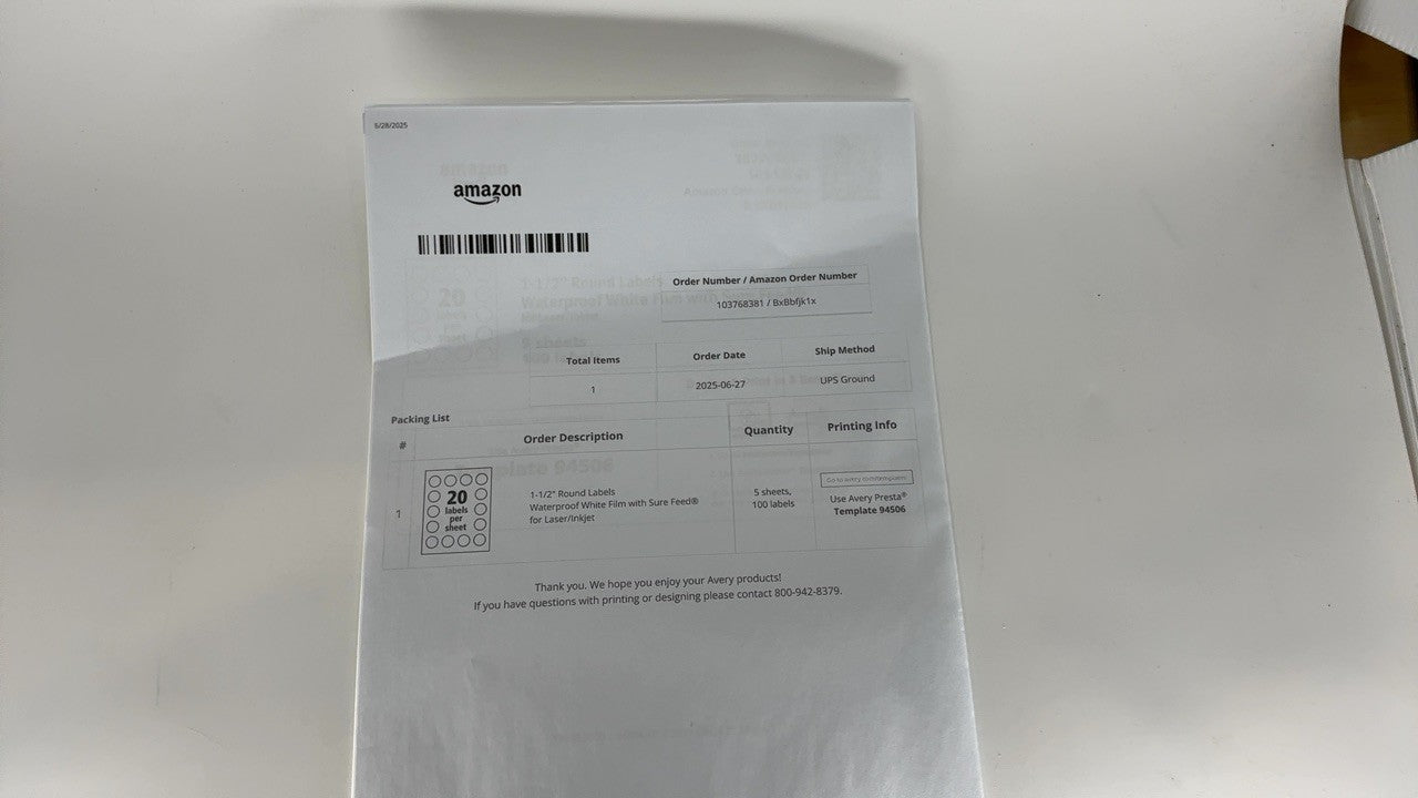 Durable Waterproof Labels, 1.5 In, 100 Count, Laser & Inkjet Printable