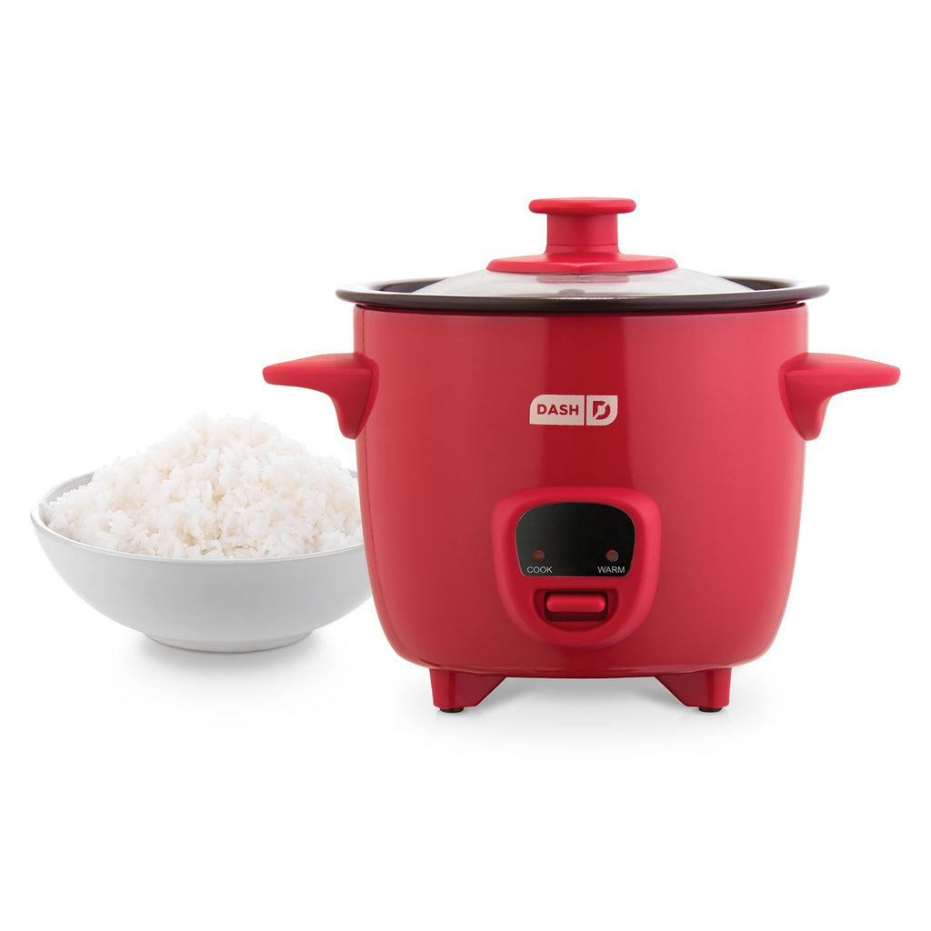 Compact DASH Mini Rice Cooker 0.5 Qt Red w/ Nonstick Pot & Recipe Guide