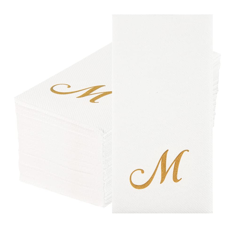 Luxenap 15.8x7.9 In Gold Letter M White Paper Napkins, 50 Count