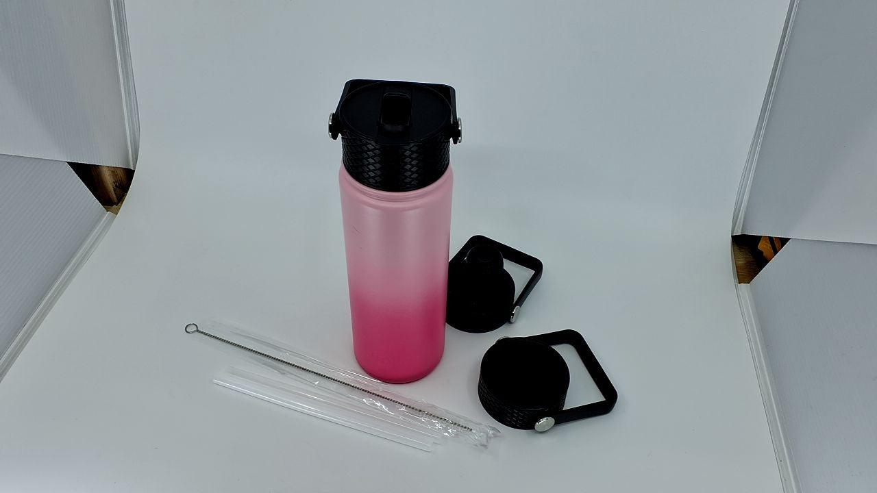 22oz Cherry Insulated Water Bottle, Stainless Steel, 3 Lids Included