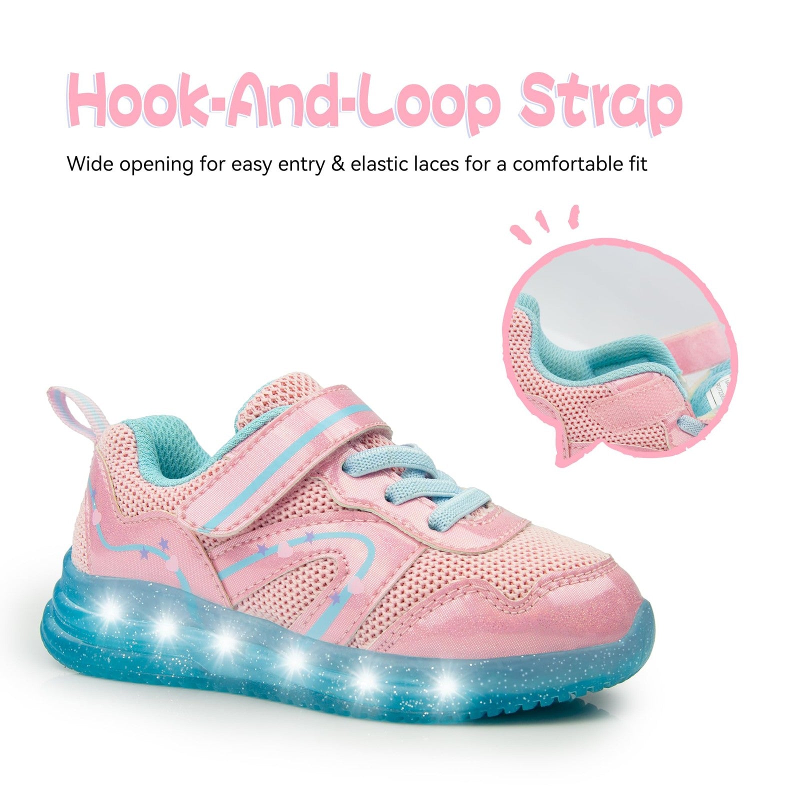 Size 10 Girls Light Up Sneakers w/ LED Lights Pink & Blue Toddler Shoes