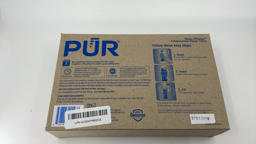 PUR 4-Pack Water Pitcher Filters, Blue, 2-in-1 Filtration Technology