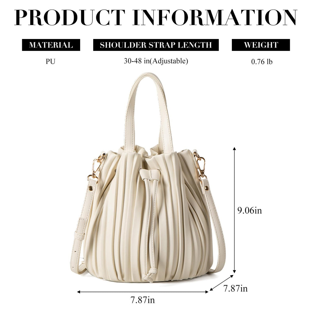 Beige Faux Leather Bucket Bag for Women - Small Crossbody