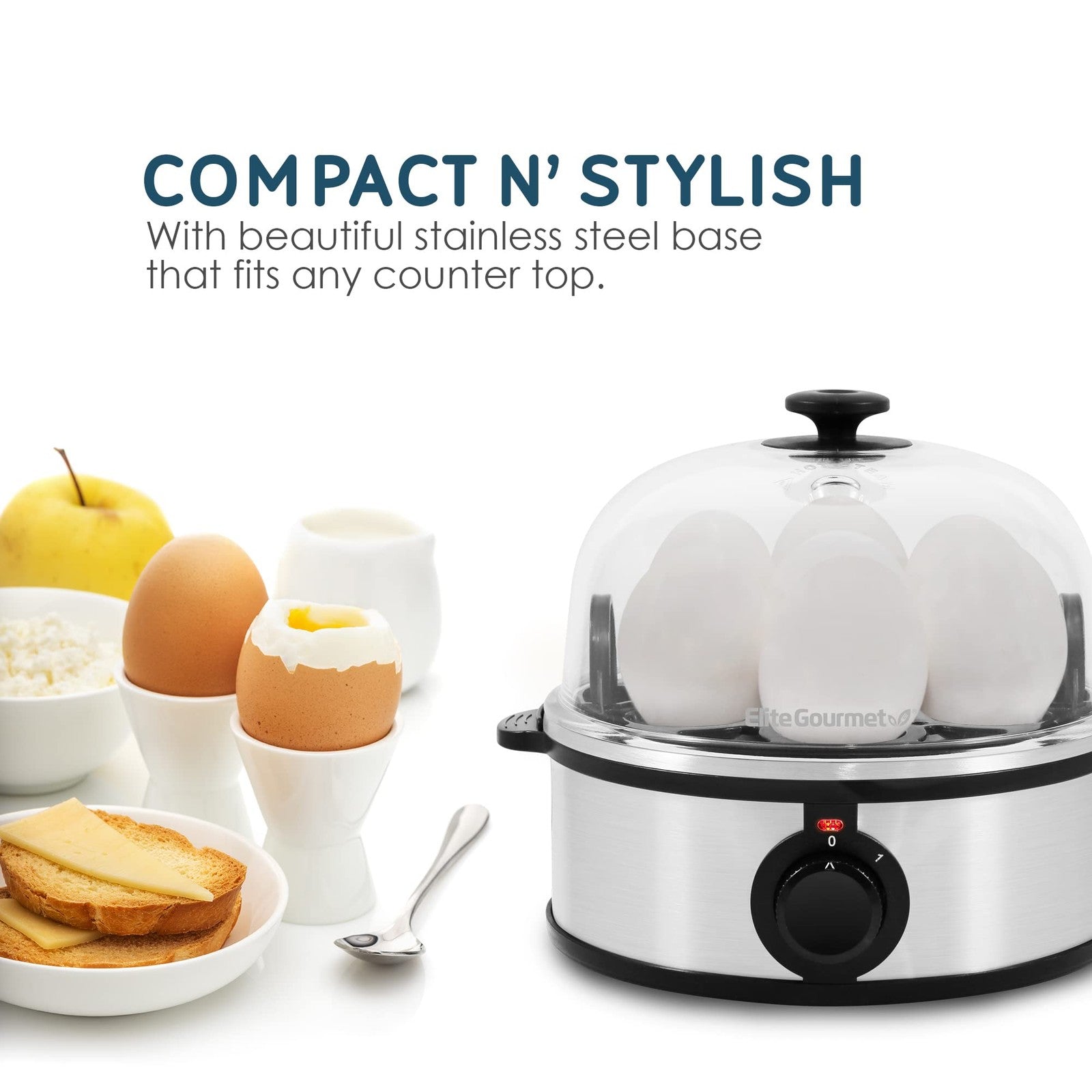 Electric Egg Cooker, 7 Egg Capacity, Stainless Steel, Auto Shut-Off