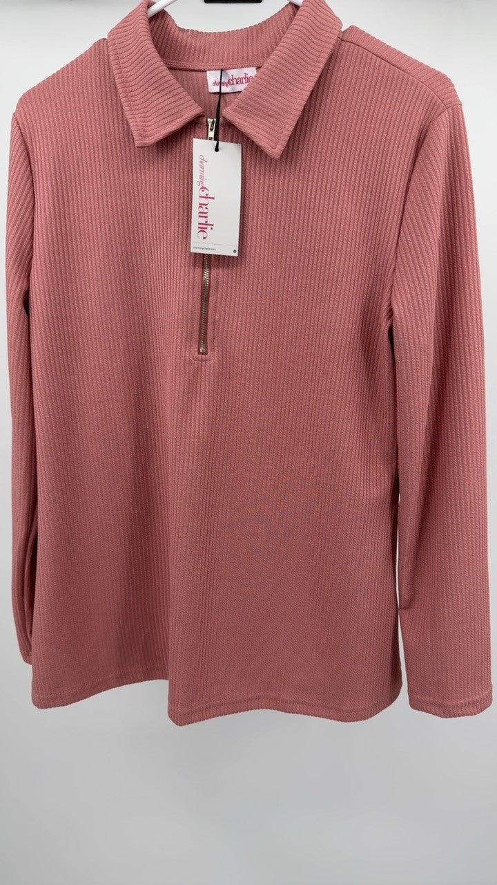 Half Zip Long Sleeve Knit Top