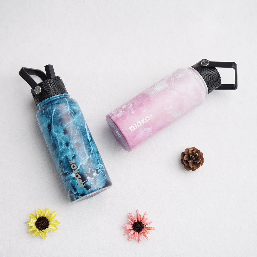 2 Pack 32oz Insulated Water Bottles w/ Straw Lids - Cherry & Ocean Dream