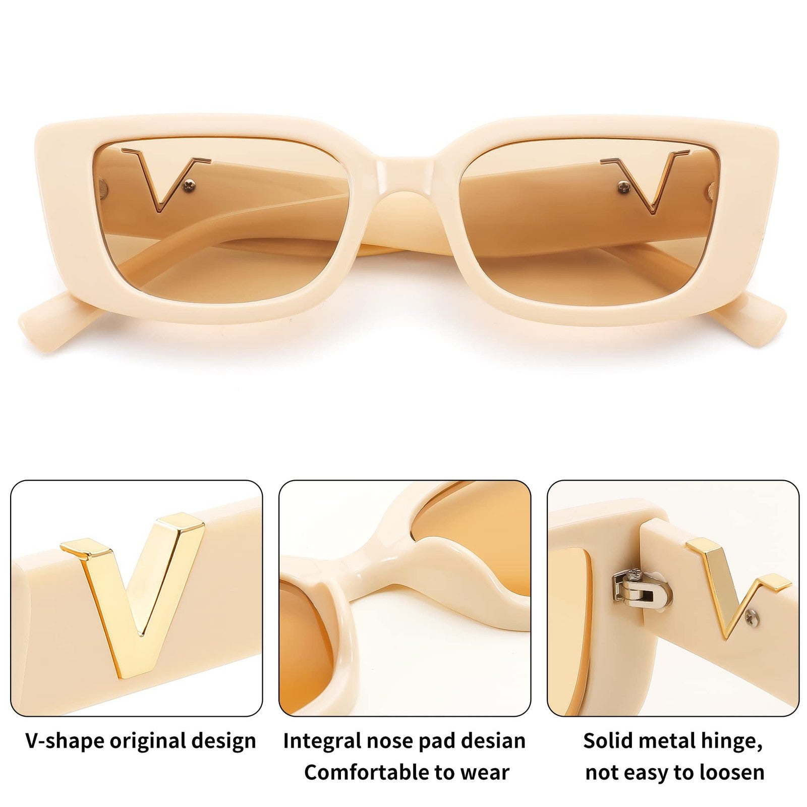 FEISEDY Y2K Retro Small Rectangle Sunglasses Beige 50MM B9066